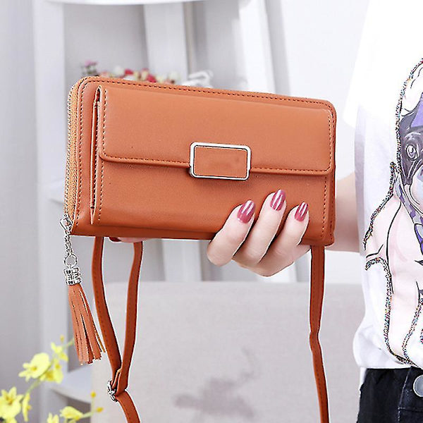 Kvinnors PU Crossbody-väska med dragkedja och justerbar rem Touch Screen Mobiltelefon Axelväska för Pink