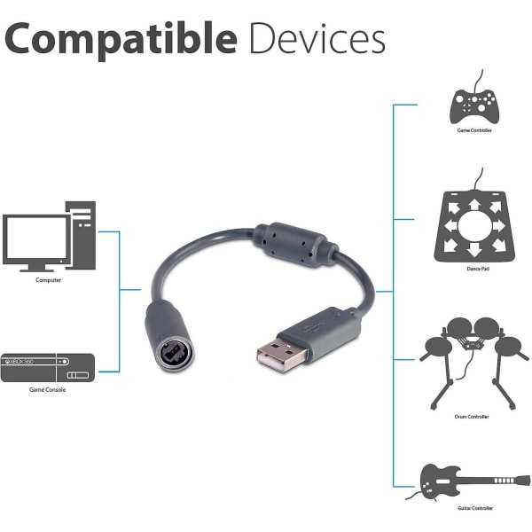 2Pack Wired Controller USB Breakaway Kabel Sladd för Microsoft Xbox 360 Guitar Hero