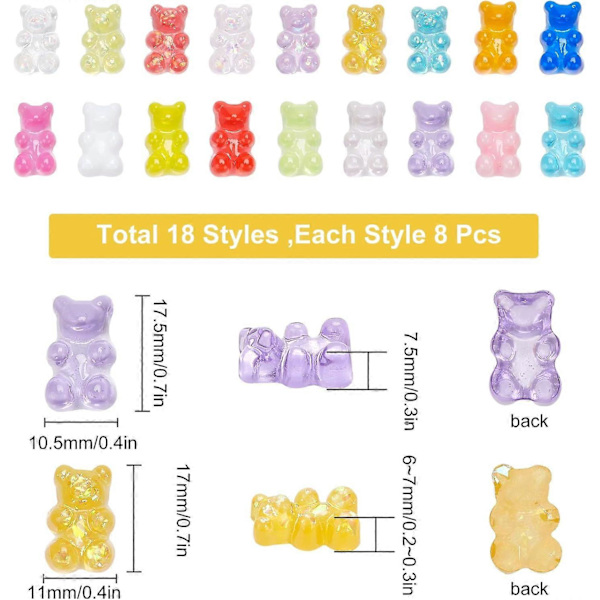 144 kpl 18 värin karhu hartsi cabochons karkki nalle litteät takaosat sarjakuva cabochon värikkäät karhu amuletit
