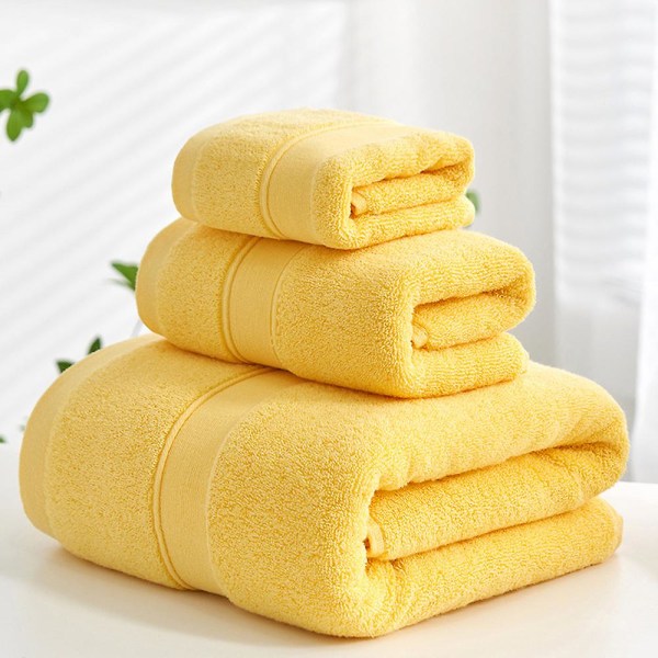 100% Bomull 6-delt Badehåndklesett | 2 Badehåndklær, 2 Håndklær, 2 Vaskekluter Myke og Absorberende Yellow