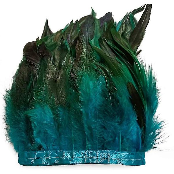 Hane Hackle Fjer Kant Trim Håndværk Fjer 13-18 cm Bredde Pakke Med 2 Yards (turkis)