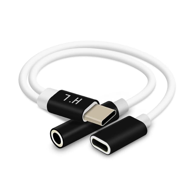 USB-C til 3,5 mm Jack og USB-C Audio og Opladningsadapter Kompakt 12cm - Sort