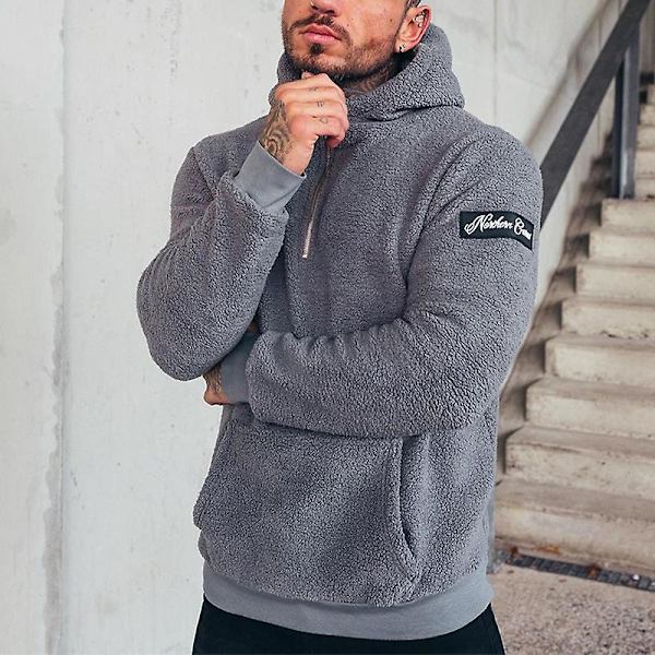 Mjuk Teddy Hoodie Fuzzy Fleece Dragkedja Pullover Jacka Med Fickor Black 2XL
