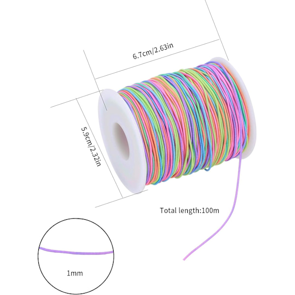 100m Elastisk Tråd, Perletråd, Regnbue Strikk, Håndverkssnor for Armbånd, Smykker, Halskjede, Håndverk, Flettet Hårelastikk
