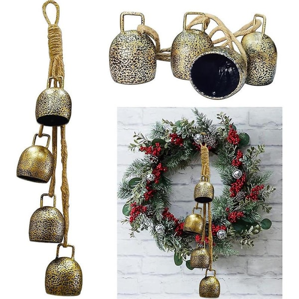 Julklockor, guldklockor Metall vintage med jute hängande rep Style 1