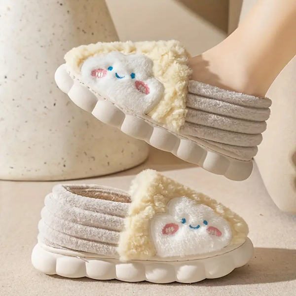 Söta tofflor med tecknade figurer, halkfria mjuka sulor med rund tå och låg topp, fluffiga varma hemmtofflor, plyschbekväma skor grey EU40 41