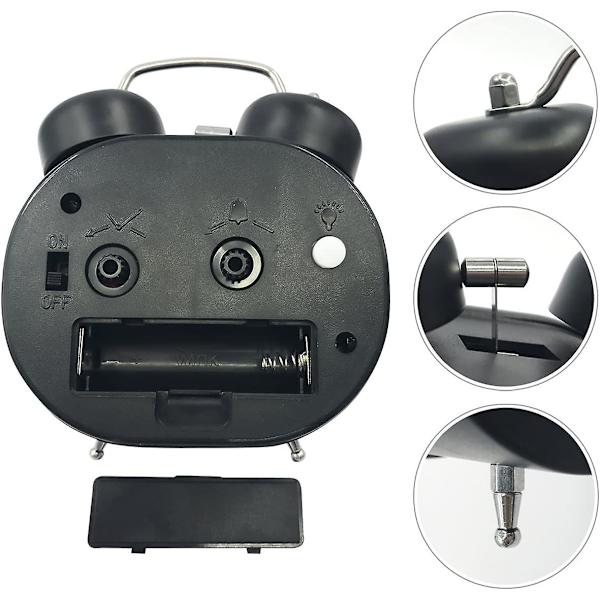 Analog väckarklocka 3\" Twin Bell kvarts väckarklockor icke tickande tyst svepande sängklocka högt larm batteridriven med nattlampa, svart