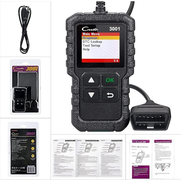 Obd2/eobd Bil Diagnose Koffert Skanner, Les Og Slett Motorfeilkoder, Evap Og O2 Sensor Tester, Gratis Oppdatering
