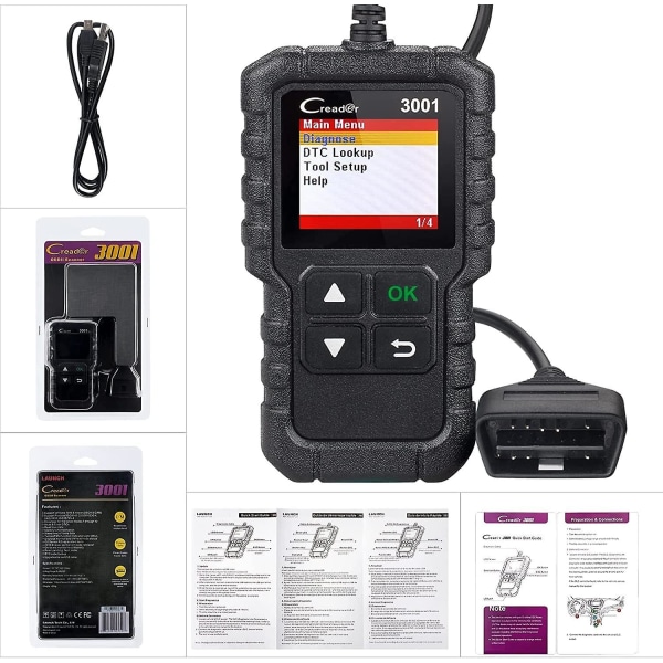Obd2/eobd Bil Diagnostic Kuffert Scanner, Læs Og Ryd Motorfejlkoder, Evap Og O2 Sensor Tester, Gratis Opdatering