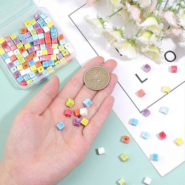 120 stk. 8 farver terning glasur keramiske perler håndlavede porcelæns keramiske perler Famille Rose-stil afstandsstykke perler