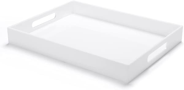 Vit Akryl Ottomanbricka Med Handtag 12x16x2 Tum Spill Proof Serveringsbricka Säker Kant Organizerbricka Dekorativ Bricka För Vardagsrum Sovrum Kök