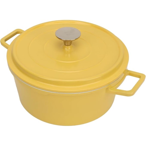 Emaljerad Holländsk Ugnsgryta,  Non Stick Gryta med Dubbla Handtag och Lock Stor Kapacitet Djup Gjutjärnsgryta  (Gul)
