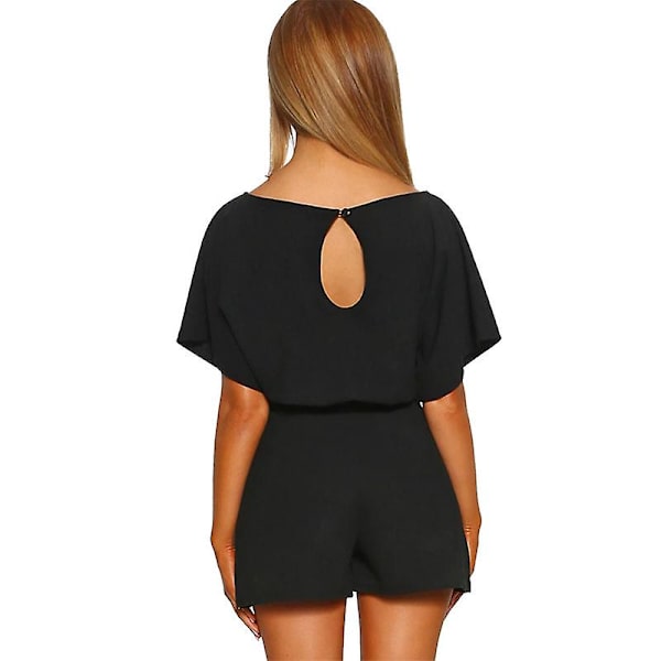 Sommerlige, avslappede jumpsuiter for kvinner, jumpsuiter med korte ermer Black M