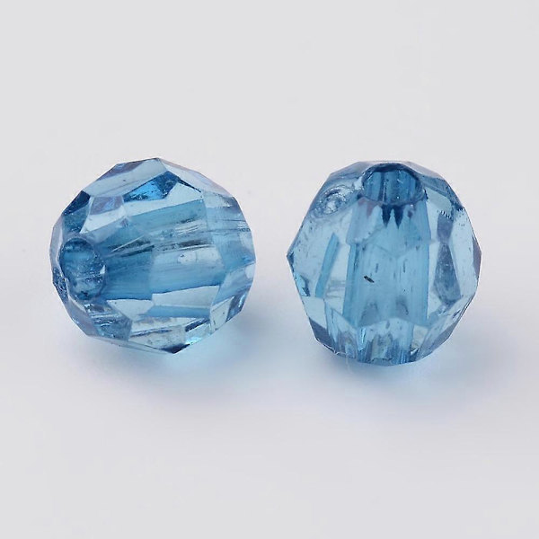 200 kpl Läpinäkyviä akryylihelmiä, viistehiottu pyöreä, Dodger Blue, 8 mm, reikä: 1,5 mm