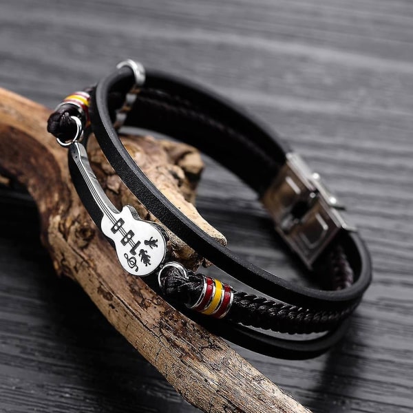 Herr Gitarr Armband Läder Flätad Rep Flerskikts Armband Punk Smycken Gåvor