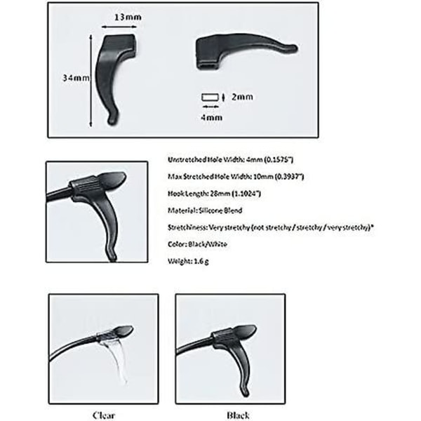 Silikon glasögonhållare, halkfri elastisk och bekväm glasögonbåge, sportglasögon silikon halkfria skydd 10 par i flera färger, liten