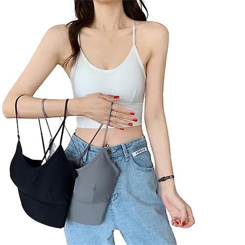 Stroppebher for kvinner, kryssende stropper cropped tanktopper Grey