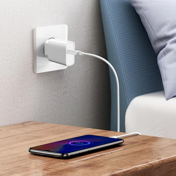 Lader USB-C Power Delivery 20W Rask og Sikker Lading hvit