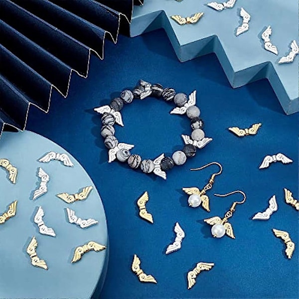 200 st Angel Wings Pärlor 2 Färger Tibetanska Vingpärlor Legering Fairy Wing Spacer Pärlor