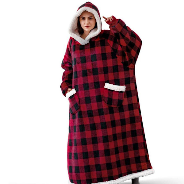 Casual loungewear-morgenkåbe i store størrelser, tyk Sherpa fleece varm ekstra lang oversized bærbar tæppe til damer med lommer (længde: 150 cm) Pink