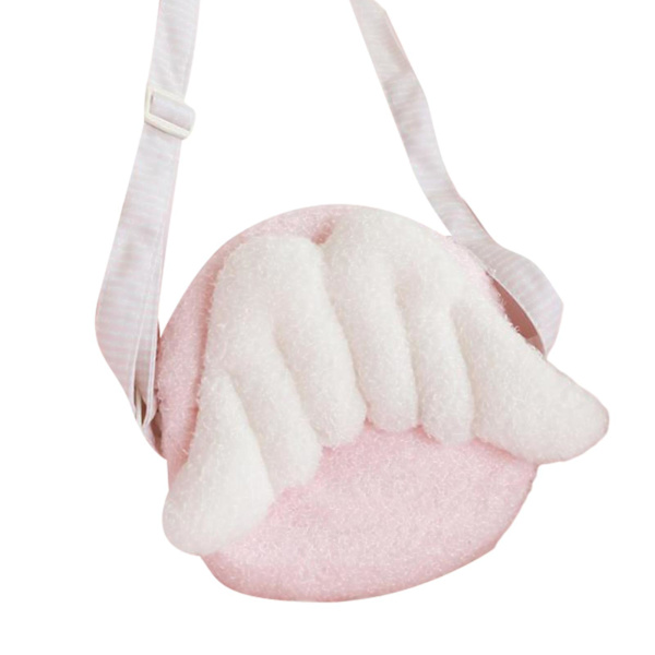 Kvinnors axelväska med vingdesign, bekväm touch, kort plysch miniryggsäck med dragkedja, present B