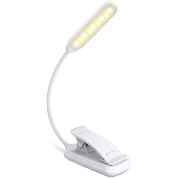 LED Leselys, Oppladbar Leselyslampe i 3 Lysstyrkemoduser (kjølig hvit/varm gul), Dimbar Leselys for Bok i Sengen, Bokklemme L