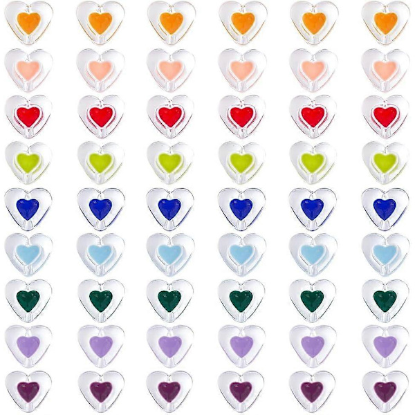 54 st 9 Färger 17mm Hjärtpärlor Bulk Transparent Akryl Kärlekspärlor Små Söta Små Alla Hjärtans Dag Godisfärger Lösa Distanspärlor för Smycken M