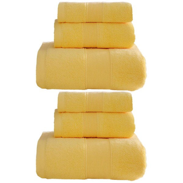 100% bomull 6-delat badhandduksset | 2 badlakan, 2 handdukar, 2 tvättlappar mjuka och absorberande Yellow