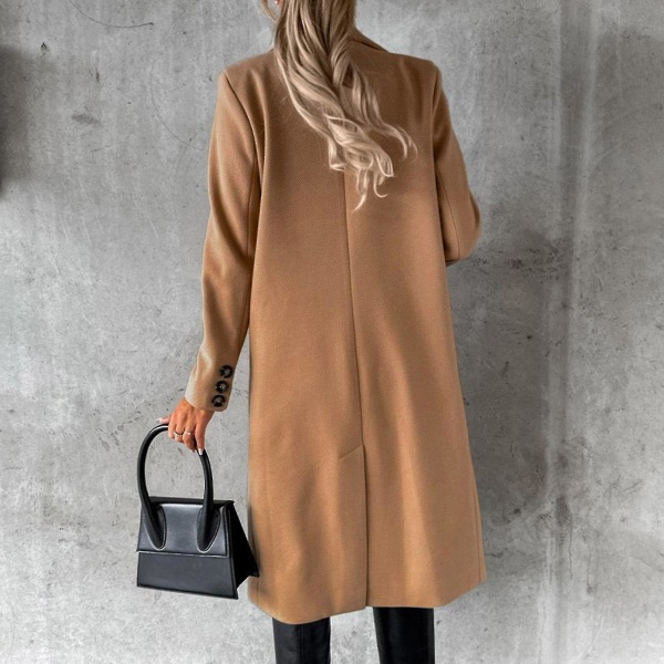 Varm vinterkåpe for kvinner med dobbelknepping og stikklommer for kvinners vinterantrekk XL Khaki