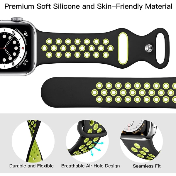 2 sportband kompatibla med Apple Watch -band 42 mm 44 mm 45 mm, ventilerande mjuk silikonrem för kvinnor och män kompatibel med Iwatch Se