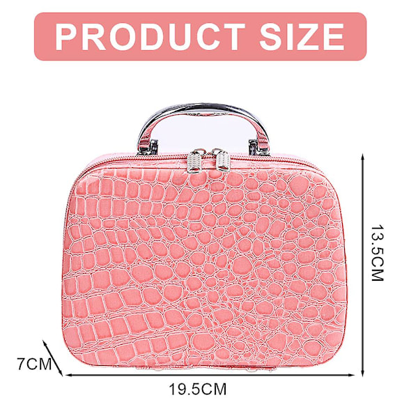 Kosmetisk väska med spegel i stenmönster, bärbar kosmetisk väska, tillverkad av nylon och syntetiskt läder pink