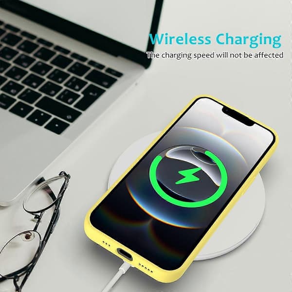 För iPhone 16e Skal Stöttåligt Flytande Silikon Mjukt Foder Baksida Telefonskydd - Röd Yellow
