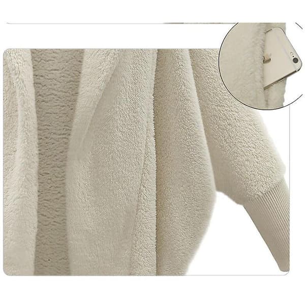 Dame Vinter Fuzzy Fleece Jakke, Åpen Front Hette Cardigans White M
