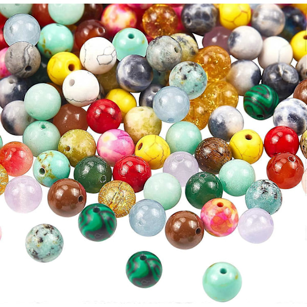 200 kpl Sekalaisia 8 mm Jalokivihelmiä Pyöreitä Jalokiviä Löysiä Helmiä