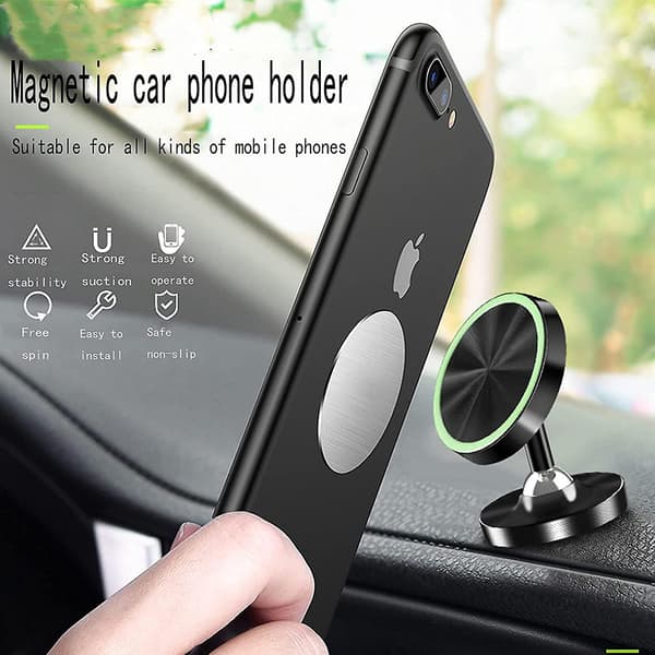 Magnetisk Bil Mobiltelefonholder Roterbar 360 Sort
