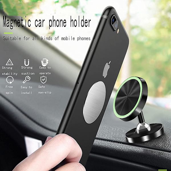 Magnetisk mobiltelefonhållare för bil, roterbar 360 grader, svart