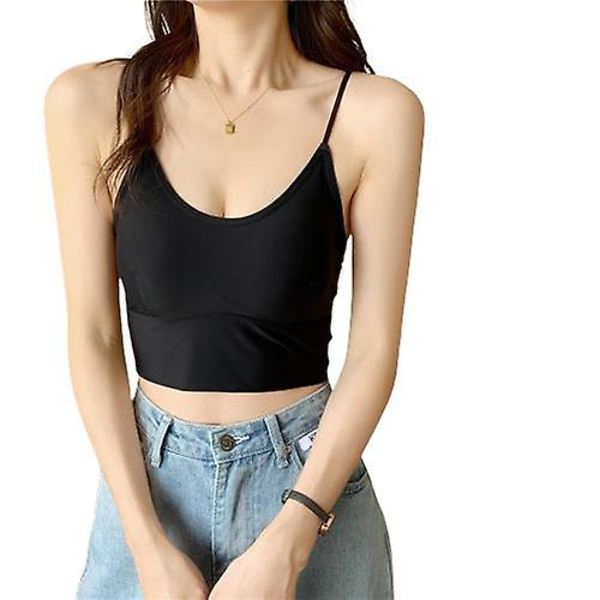 Stroppebher for kvinner, kryssende stropper cropped tanktopper Black
