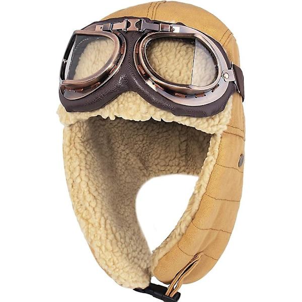 Sztxj Vintage Aviatorhatt og briller kostymetilbehør pels øreklaffer Trooper Trapper pilotlue for menn kvinner