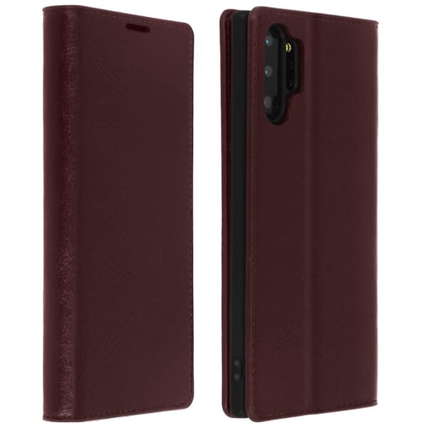 Folio Ægte Læder Galaxy Note 10 Plus Etui Kortholder Video Stand Rød Brown
