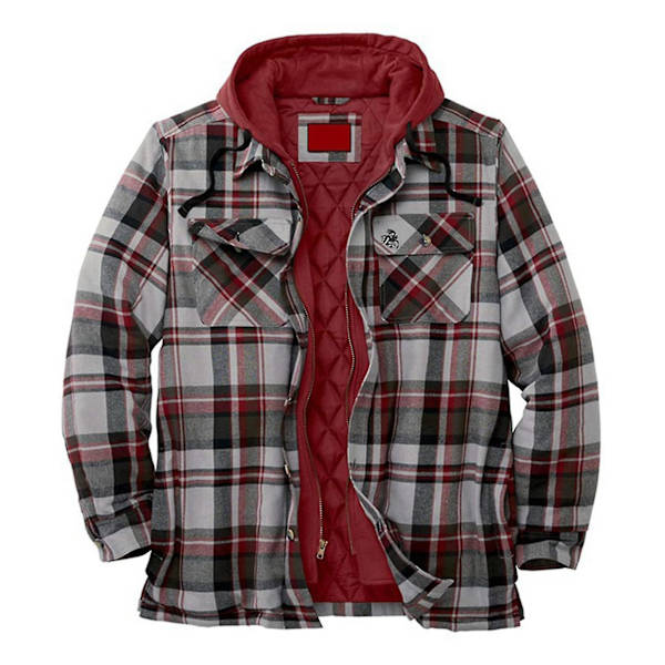 Quiltet Tykk Rutete Langermet Løs Jakke Herre Hettegenser Quiltet Foret Flanell Hette Full-zip Skjortejakke M Red