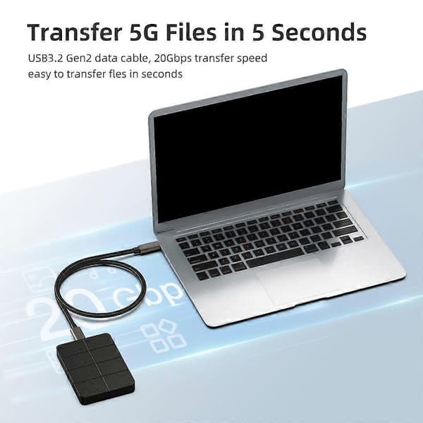 USB C till USB C Kabel 100W Strömförsörjning 20Gbps Dataöverföring 4K Videoutgång 2m