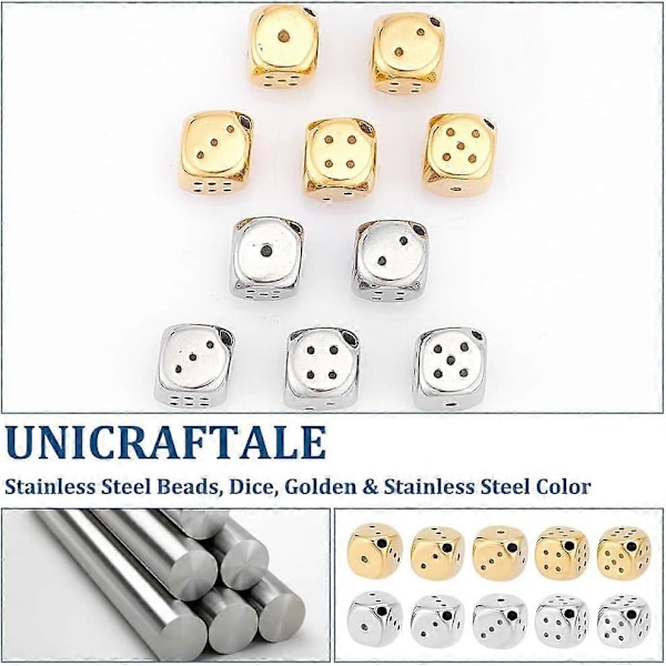 10 st 2 Färger 10mm 304 Rostfritt Stål Tärnings Pärlor Metall Kvadrat Lösa Pärlor Gyllene Lösa Distans Pärlor för DIY Smycken Armband Halsband Tillverkning