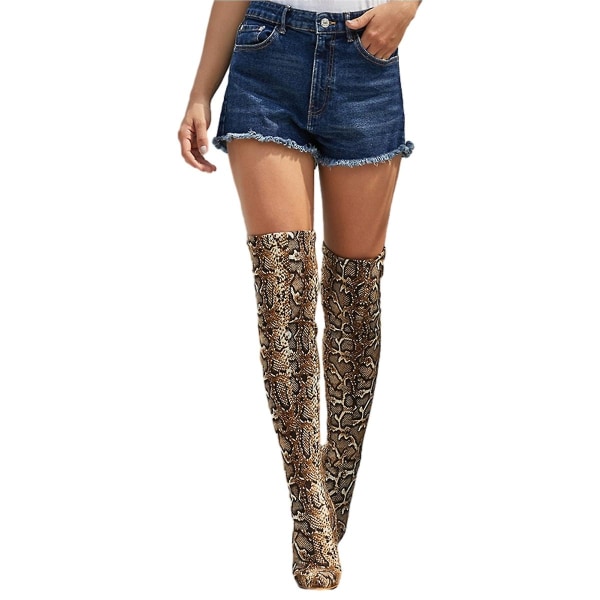 Dam Platform Block Heel Over Knee High Boots Dark brown 36