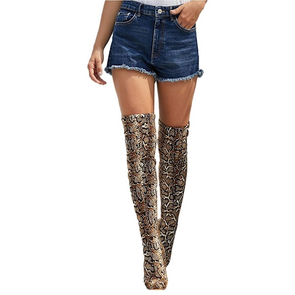 Dam Platform Block Heel Over Knee High Boots Dark brown 38