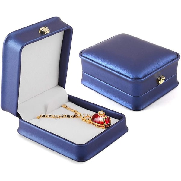 Set av 2 Halsband Hänge Box Kedja Armband Presentbox Pu Läder Smycken Display Case För Bröllop Jul Förlovning Förslag