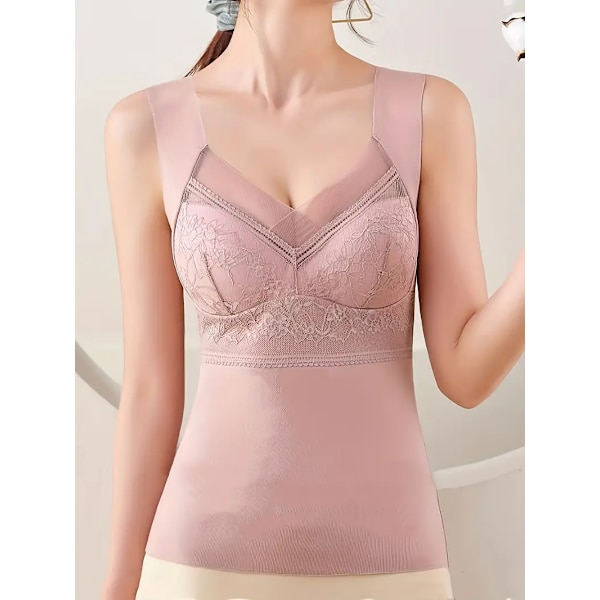 Pitsikoristeltu lämpökerrasto, pehmeä V-aukkoinen hihaton toppi, naisten alusvaatteet ja yöasut Pink 2XL