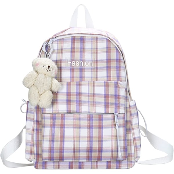 IFENG Japansk Rutiga JK Skolväska, Kawaii Söta Björnar Stor Kapacitet Laptopväska, Vattentät Reseväska för Flickor Kvinnor (Rosa)
