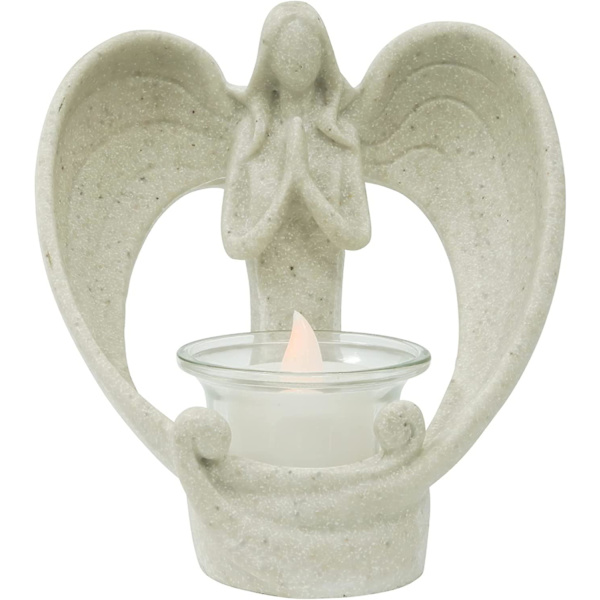 Änglafigur Ljusstake, Kondoleansgåva med Flimrande LED-Ljus, Sorg, Begravning, Minnesgåva, Heminredning