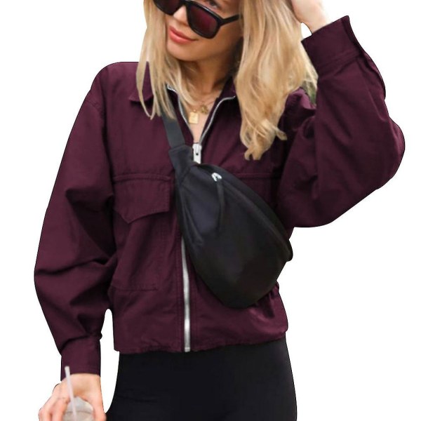 Jakker Dame Langermet Store Lommer Jakker Kåpe Ensfarget Casual Topper Ny L A