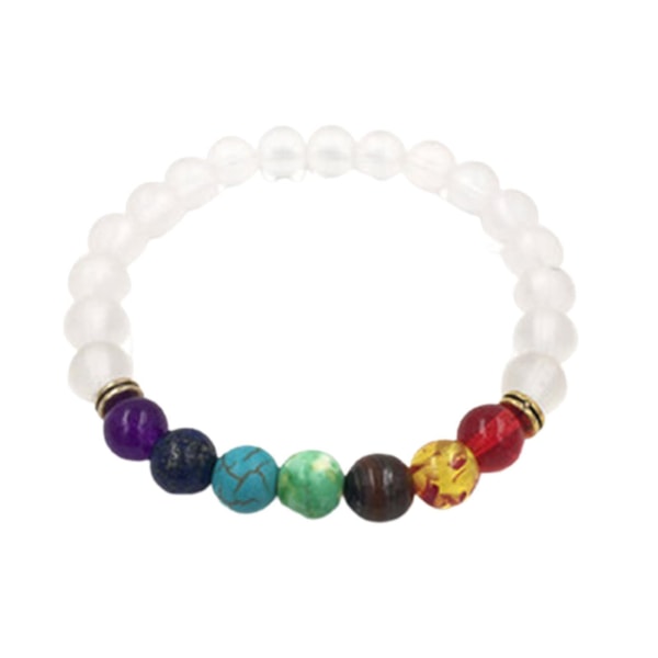 7 Chakra Armband 8mm Svart Frostad Armband 3d Buddhas Huvud + Energistens Färgglada White Touch Sand Colorful
